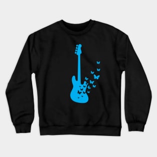 Bass Guitar Silhouette Turning Into Butterflies Blue Crewneck Sweatshirt